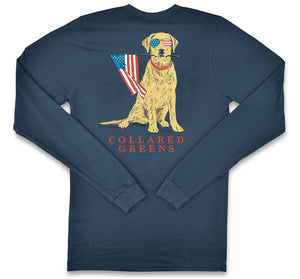 Patriotic Pup: Long Sleeve T-Shirt - Steel Blue