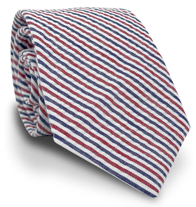 Seersucker: Boy's Carolina Cotton Tie - Red, White, and Blue