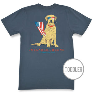 Patriotic Pup: Toddler Short Sleeve T-Shirt - Steel Blue