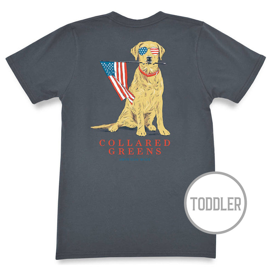 Patriotic Pup: Toddler Short Sleeve T-Shirt - Charcoal