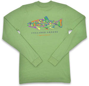 Rainbow Trout: Long Sleeve T-Shirt - Green (Medium & Large)