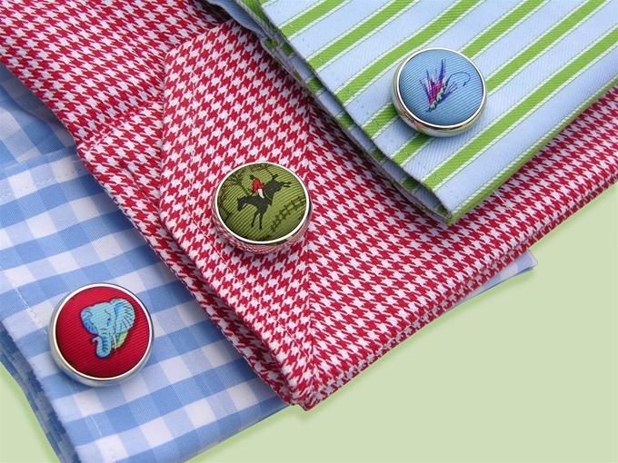 Pink Elephants: Woven Silk Cuffllinks - Navy