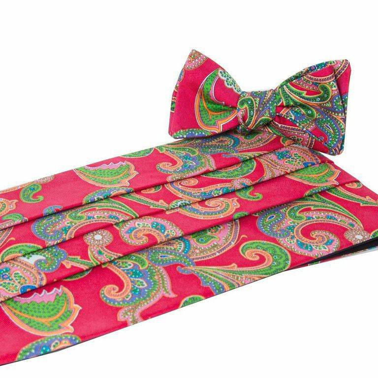 Wood Red Cummerbund and Bow Tie Set - Collared Greens