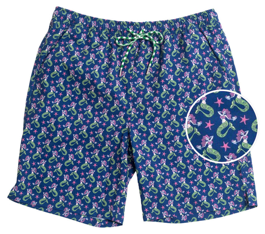 Mermaid Mixer Swim Trunks Navy Collared Greens