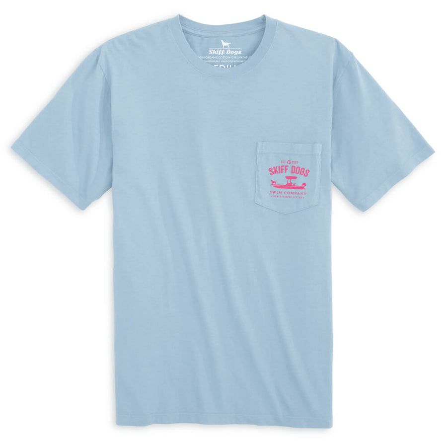 Skiff Dogs Hometown: Pocket Short Sleeve T-Shirt - Chambray/Fuchsia