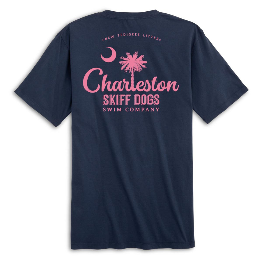 Skiff Dogs Hometown: Pocket Short Sleeve T-Shirt - Navy/Pink