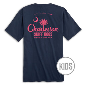 Skiff Dogs Hometown: Kid's Short Sleeve T-Shirt - Navy/Pink