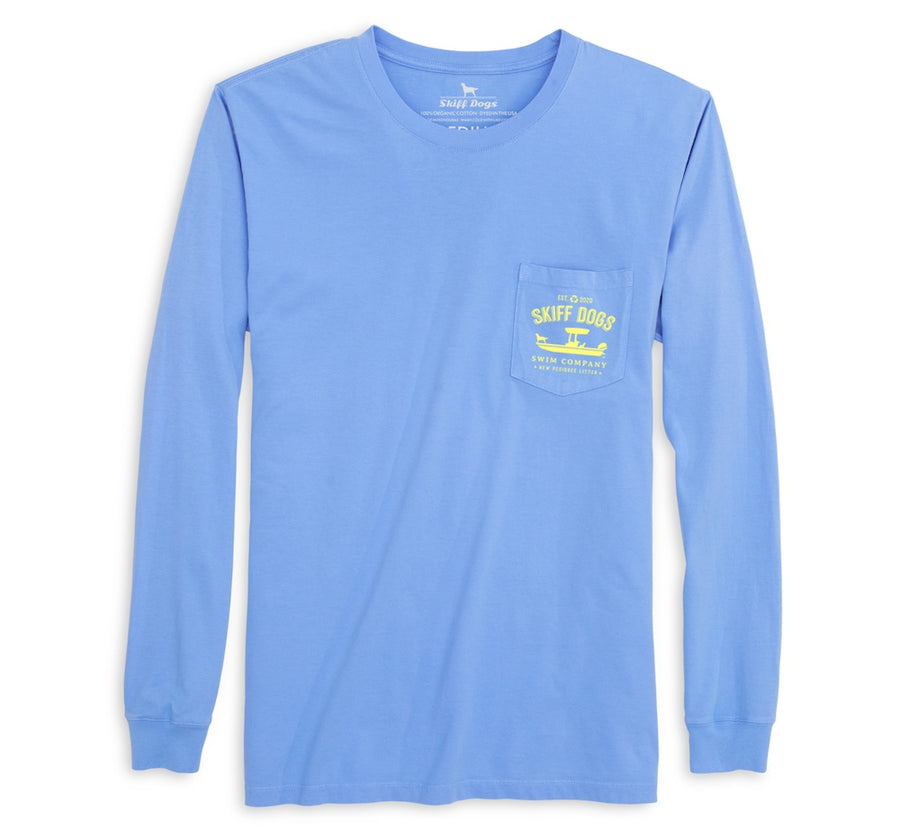 Skiff Dogs Hometown: Pocket Long Sleeve T-Shirt - Azure/Yellow