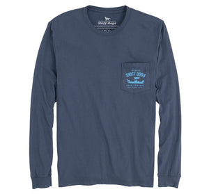 Skiff Dogs Hometown: Pocket Long Sleeve T-Shirt - Navy/Light Blue