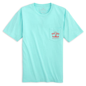 Skiff Dogs Hometown: Pocket Short Sleeve T-Shirt - Aquamarine/Red