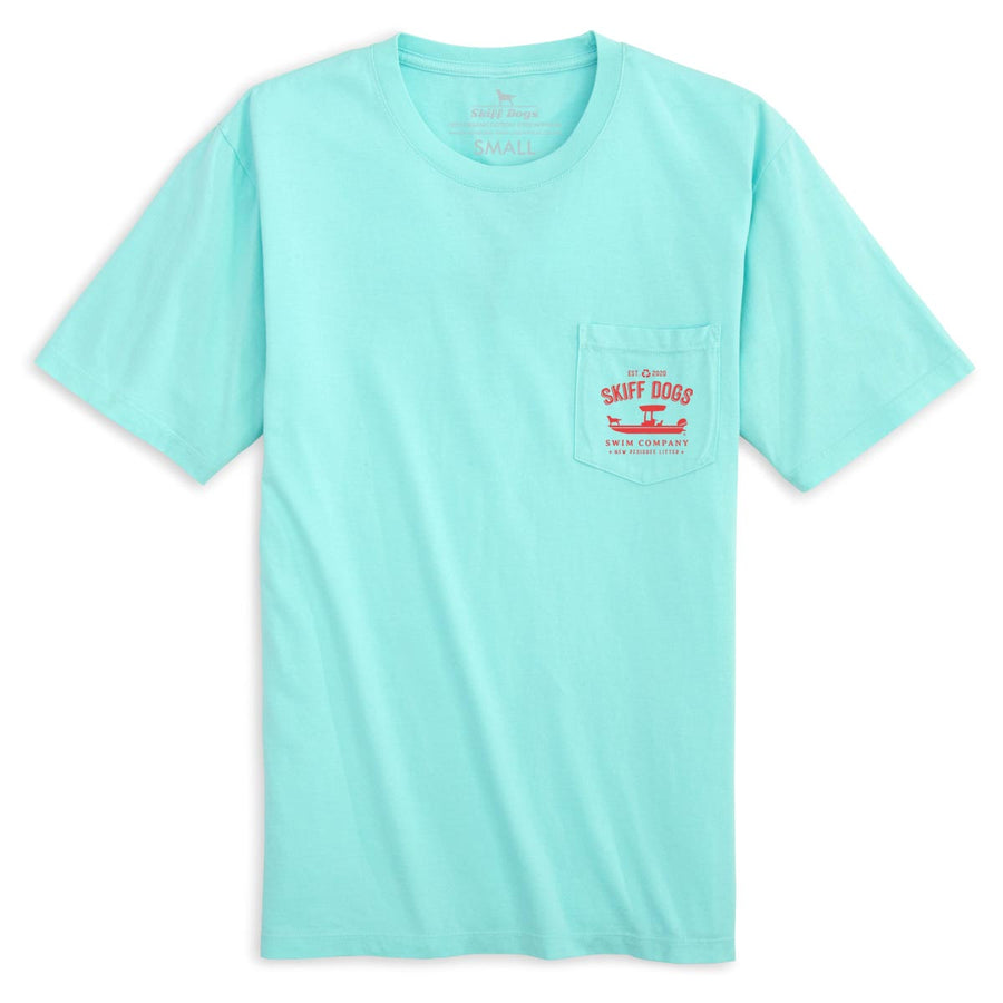 Skiff Dogs Hometown: Pocket Short Sleeve T-Shirt - Aquamarine/Red