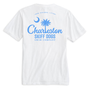 Skiff Dogs Hometown: Pocket Short Sleeve T-Shirt - White/Light Blue