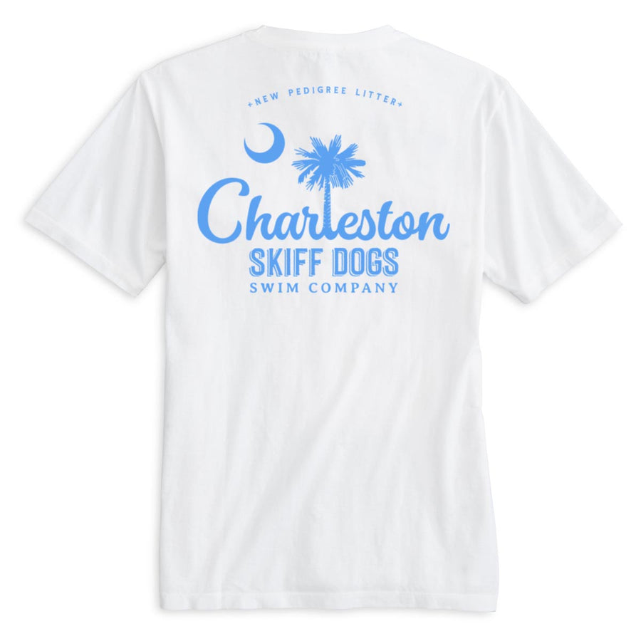 Skiff Dogs Hometown: Pocket Short Sleeve T-Shirt - White/Light Blue