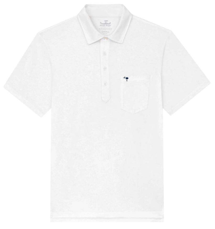 Upcycled Surf Polo: Palmetto Moon - White