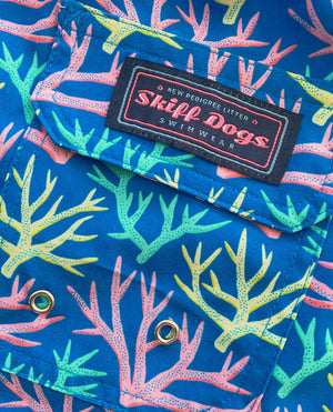 Key Largo Coral: Kid's Swim Trunks - Blue