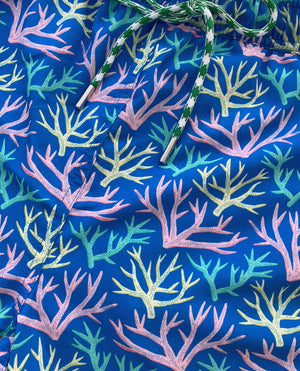 Key Largo Coral: Kid's Swim Trunks - Blue