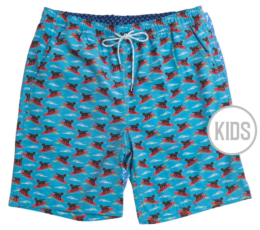 Doggy Paddle: Kid's Swim Trunks - Light Blue